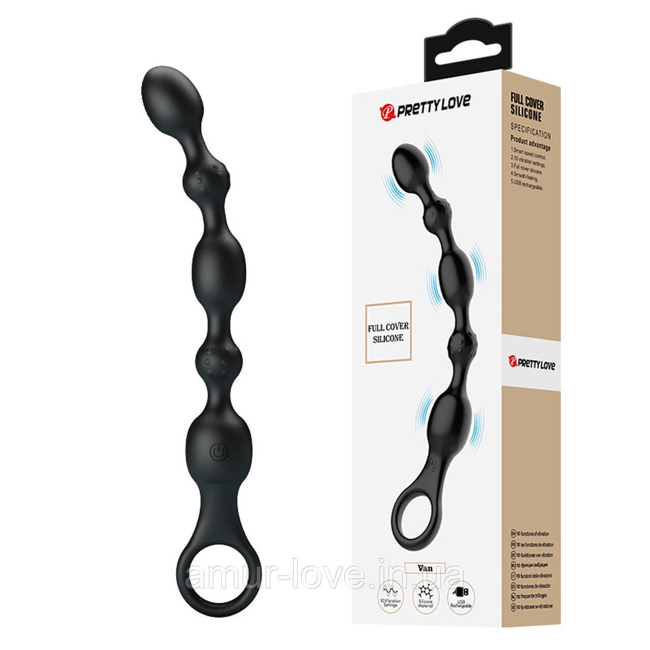 Анальний стимулятор PRETTY LOVE Van, 10 vibration functions Beaded Anal Vibrator, фото 1