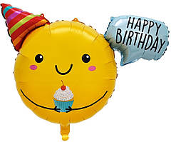 Фольгована кулька КНР (74х61 см) Смайл с кексом "Happy Birthday"