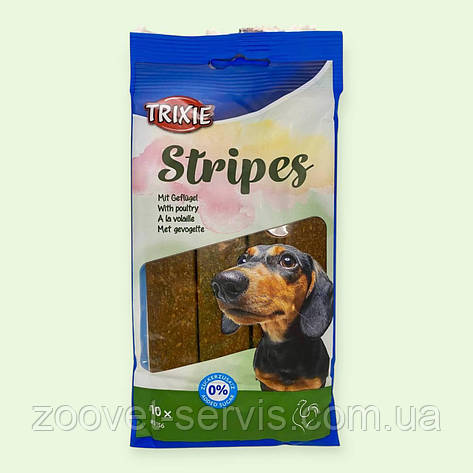 Ласощі палочки TRIXIE ТРИКСІ для собак Stripes з домашньою птицею 10 шт 100 г TR-3156, фото 1