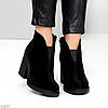 Шикарні чорні черевики ботильйони натуральна замша на стійкому підборі, фото 3