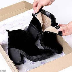 Шикарні чорні черевики ботильйони натуральна замша на стійкому підборі