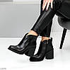 Шикарні чорні черевики ботильйони натуральна шкіра на стійких підборах, фото 4