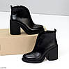 Шикарні чорні черевики ботильйони натуральна шкіра на стійких підборах, фото 5