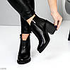 Шикарні чорні черевики ботильйони натуральна шкіра на стійких підборах, фото 6