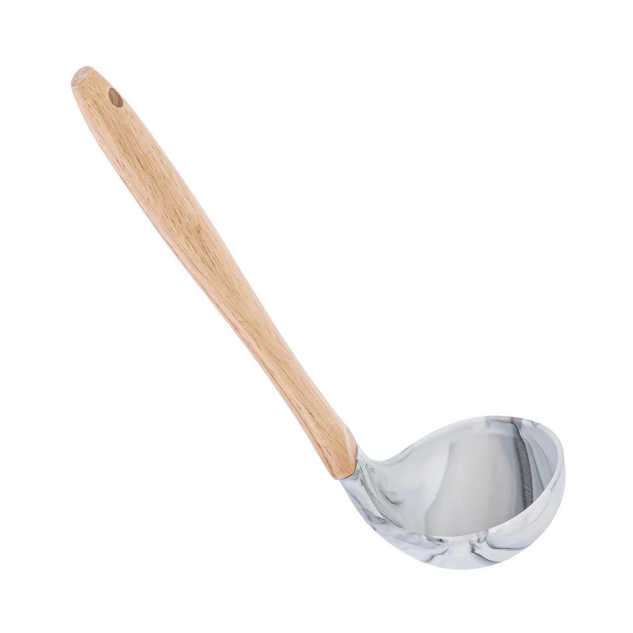 Ополоник силіконовий під мармур із дерев'яною ручкою та петлею для підвішування 28 см