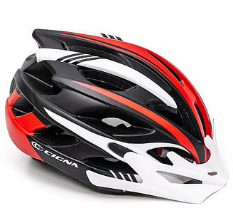 Шолом велосипедний з білим козирком CIGNA WT-016 чорно-біло-червоний