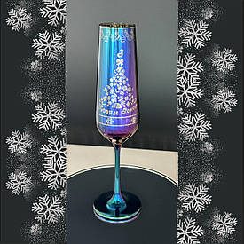 Новорічний келих 1 шт  для шампанського с гравіюванням Bohemia  200 мл радуга