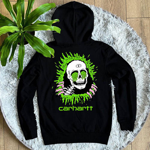 Худі Carhartt Skull з капюшоном Толстовка Кархарт чорна з кишенею ...