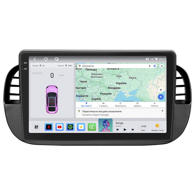 Штатна магнітола Lesko для Fiat 500 II 2007-2015 екран 9" 4/64 QLED CarPlay 4G Wi-Fi GPS 360 Prime 1 шт., фото 1