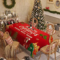 Новорічна святкова фланелева скатертина (Merry christmas) 200 см на 140 см