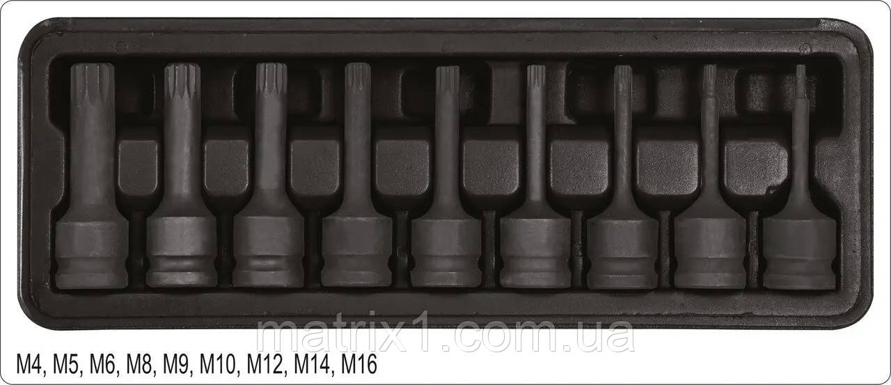 Набір ударних головок SPLINE M4-M16. квадрат 1/2»; CrMo, 9 Од + кейс. YATO