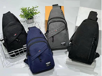 Чоловіча сумка слінг 31*18 см через плече на блискавці з кишенею в різних кольорах Bagfon