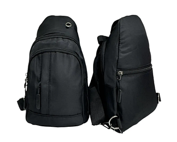 Чоловіча сумка чорна слінг 32*18 см через плече на блискавці з кишенею Bagfon