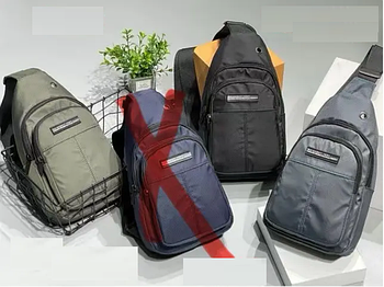 Чоловіча сумка слінг 31*18 см через плече на блискавці з кишенею в різних кольорах Bagfon