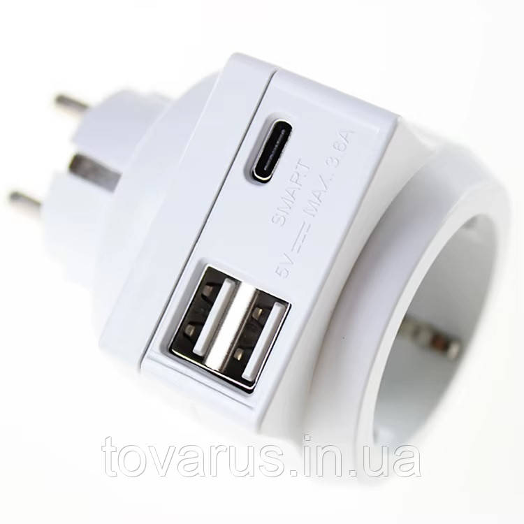 Розетка перехідник з зарядкою USB та USB type-c