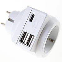 Розетка перехідник з зарядкою USB та USB type-c