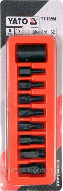 Набір ударних головок TORX T30-T70 із 6-г. адаптером 1/2». 9 ед. YATO