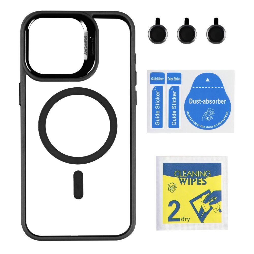 Чохол TPU+PC+Metal Stand Case with MagSafe and Camera Lenses для iPhone 15 Pro Max Колір Black, фото 1