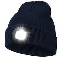 Шапка з Led-ліхтарем акумуляторним USB-заряджання темно-синя