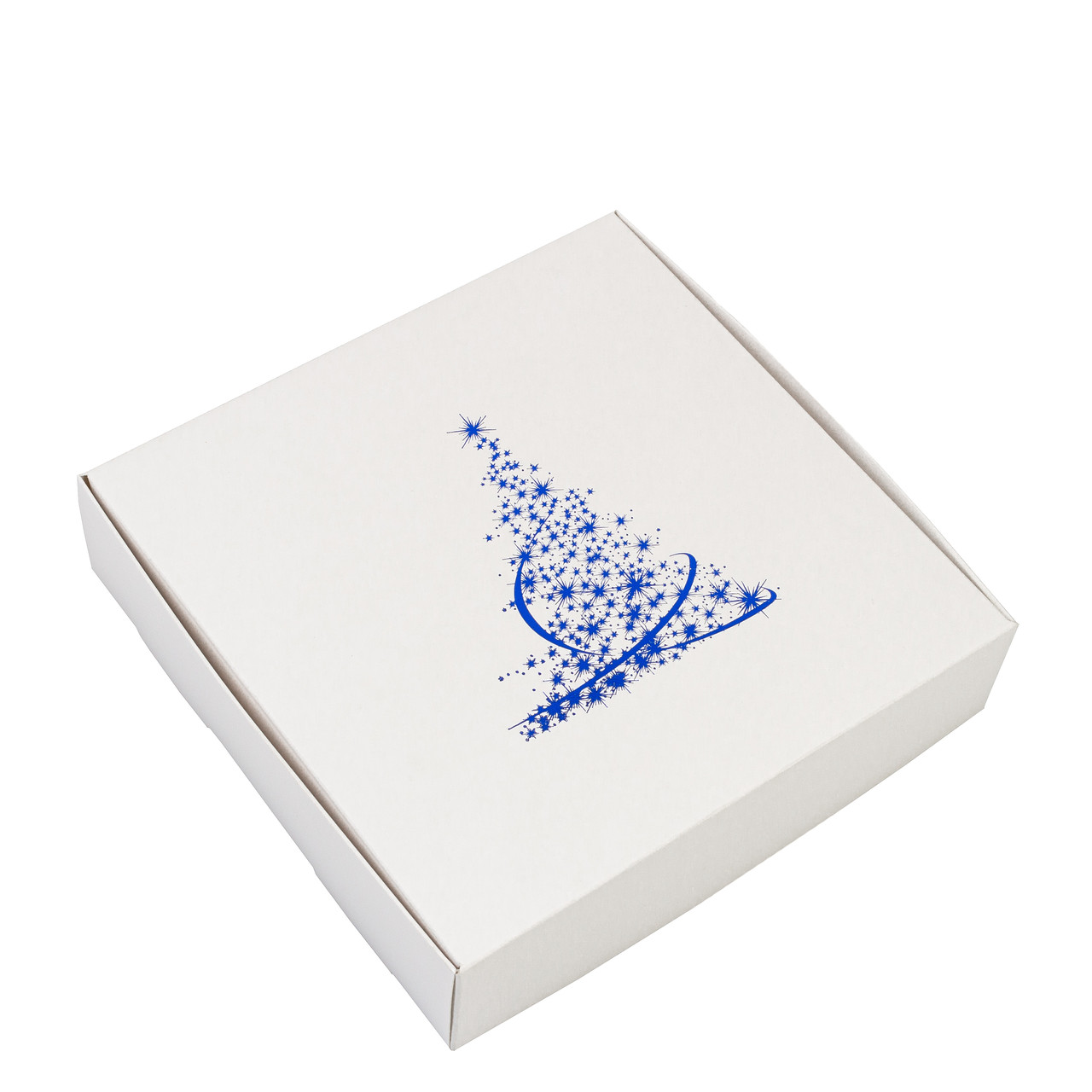 Коробка 200х200х50 для десертів "Ялинка з синім тисненням", фото 1