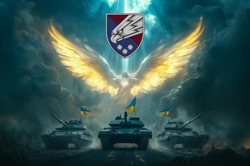 Прапор 25 ОПДБр Січеславської ДШВ Янгол ЗСУ синій