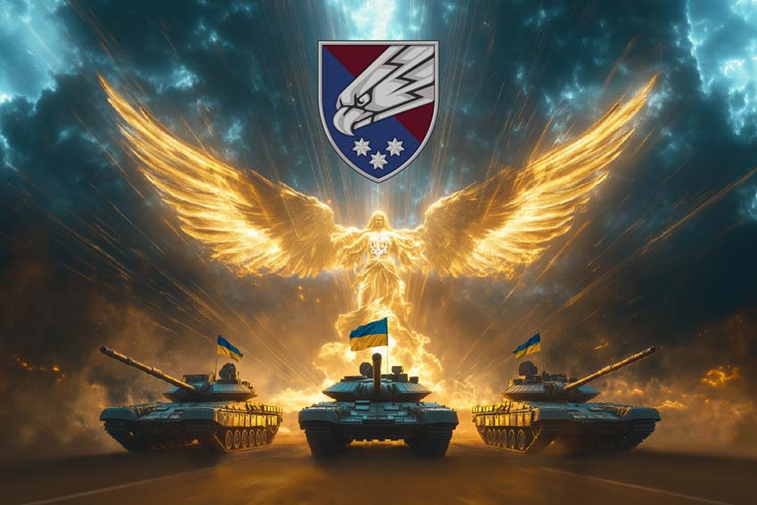 Прапор 25 ОПДБр Січеславської ДШВ Янгол ЗСУ золотий