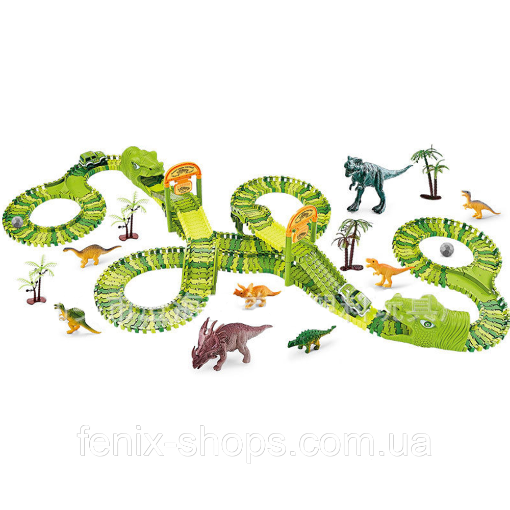 Дитячий автотрек з динозаврами Dinosaur Track Toys 320+54 деталі та 2 машинками