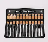 Набір стамесок для різьби по дереву + чохол, 12шт  Різці по дереву для ручної роботи