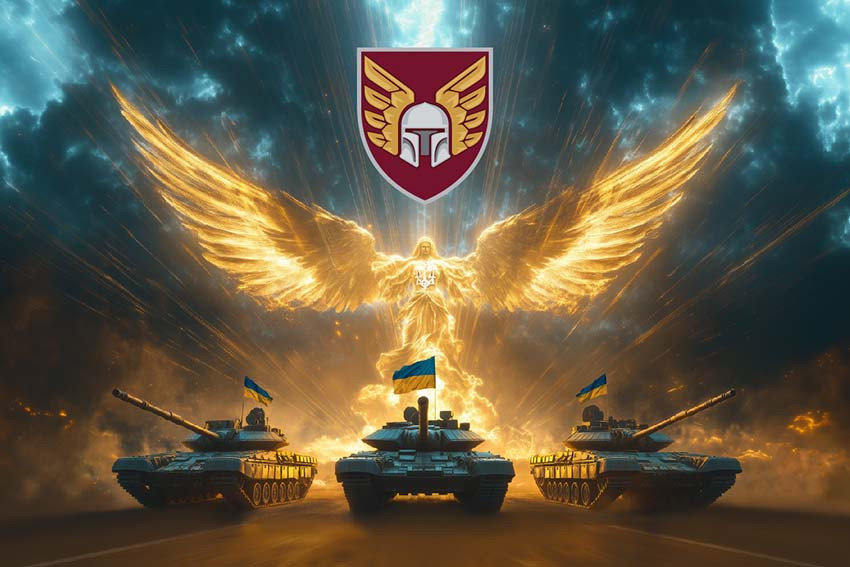 Прапор 46 ОАеМБр ДШВ Янгол ЗСУ золотий