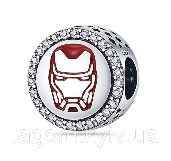 Срібний шарм-підвіска в стилі PANDORA 925 проба Marvel Iron Man Залізна Людина намистина ПАНДОРА, фото 1