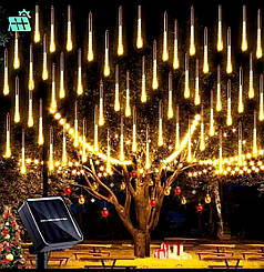 Вулична гірлянда LED Метеоритний дощ на сонячній батареї 8 трубок 30 см Теплий білий