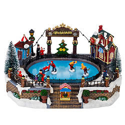 Новорічна ковзанка з LED підсвічуванням, рухомими фігурками та музикою, 36см