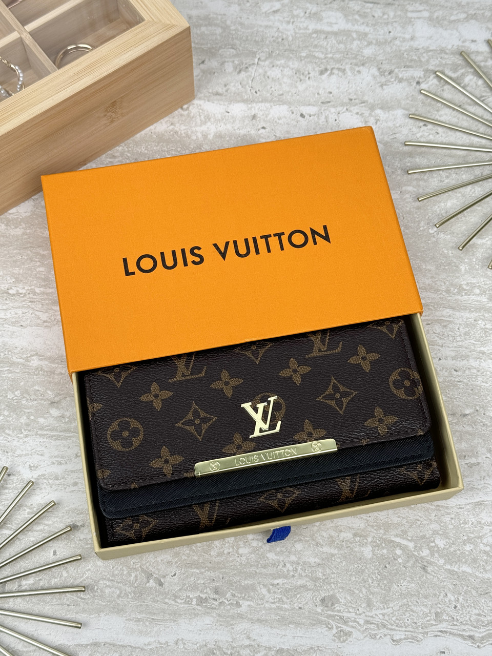 Жіночий гаманець Louis Vuitton коричневий + чорний великий подвійний Луї Віттон, фото 1