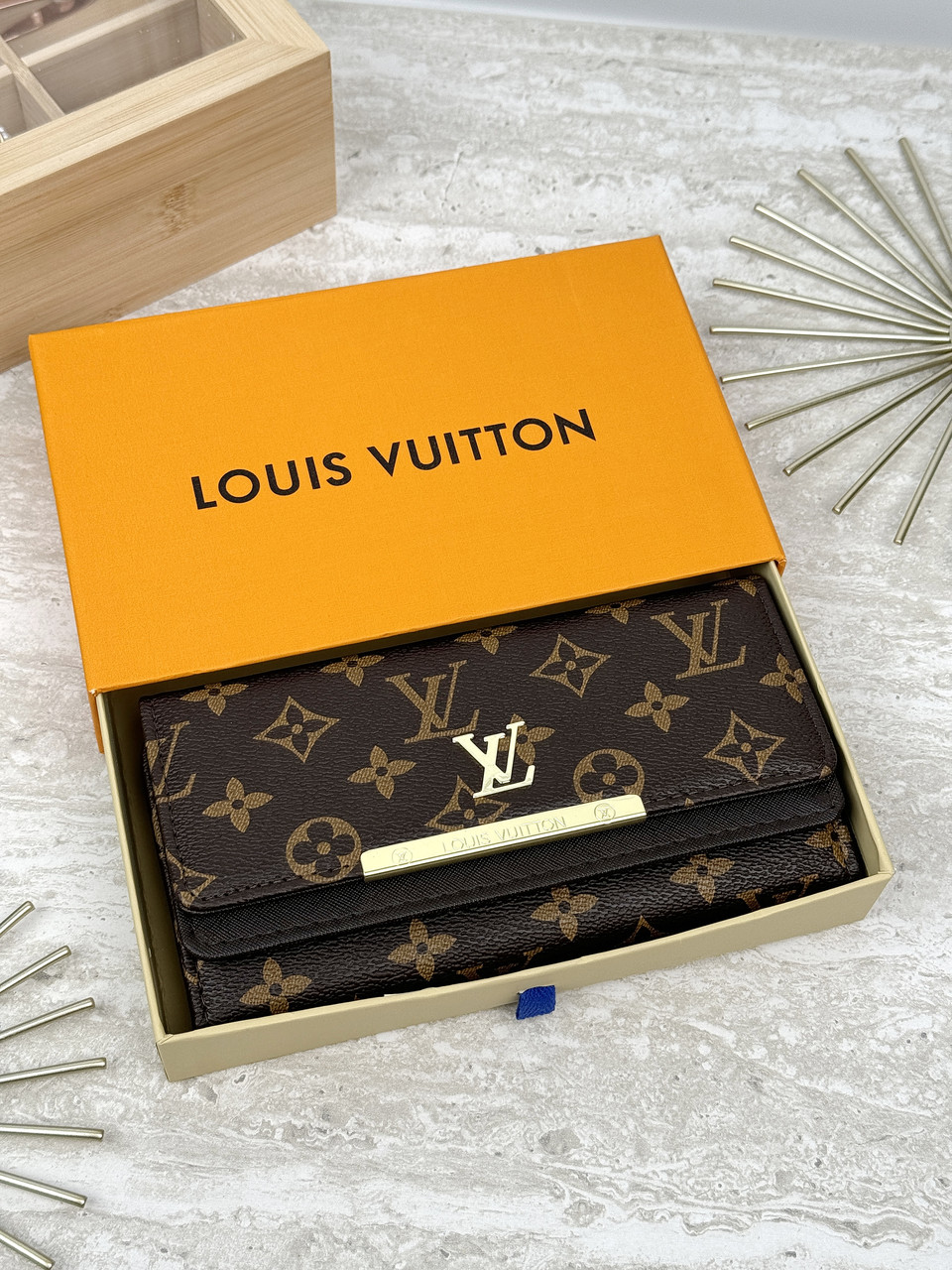 Жіночий гаманець Louis Vuitton коричневий великий подвійний Луї Віттон, фото 1