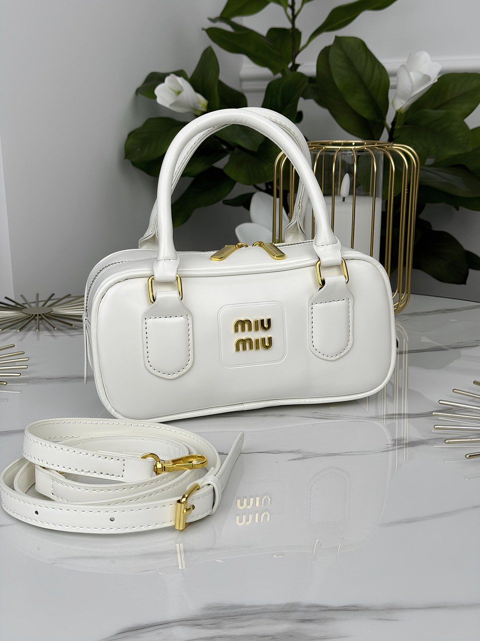 Сумка жіноча Miu Miu Arcadie Leather білий класичний крос-боді Міу Міу, фото 1