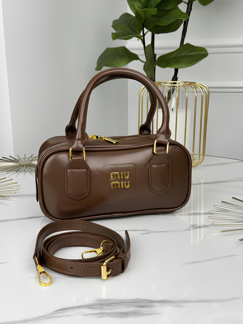 Сумка жіноча Miu Miu Arcadie Leather коричневий класичний крос-боді Міу Міу, фото 1