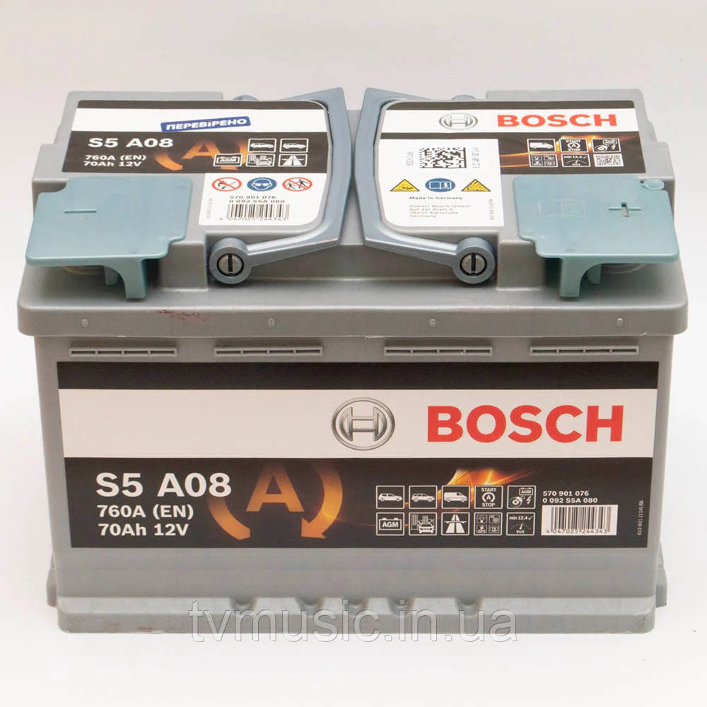 Акумулятор Bosch S5 A08 AGM 760A (EN) 70Ah 12V (0092S5A080)