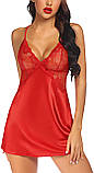 Атласний пеньюар із мереживними вставками S We Love Червоний, фото 3