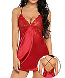 Атласний пеньюар із мереживними вставками S We Love Червоний, фото 7
