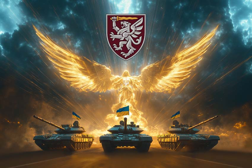Прапор 80 ОДШБр ДШВ Янгол ЗСУ золотий