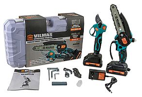 Комплект акумуляторного інструменту VILMAS (секатор, міні-пила, 2 акумулятори, зарядне, кейс)