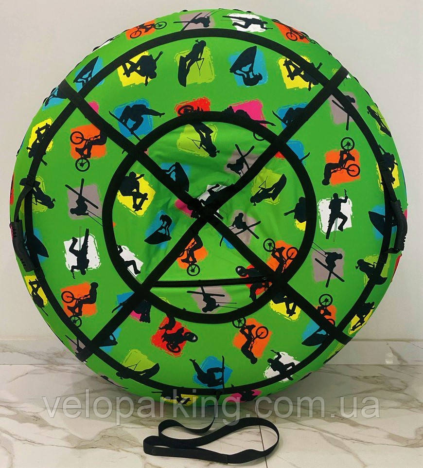 Тюбінг (ваташка) 100 і 120 см, з камерою, надувні санки дитячі, крижана пВХ, плюшка зелений салатовий спорт