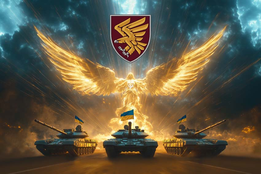 Прапор 95 ОДШБр ДШВ Янгол ЗСУ золотий