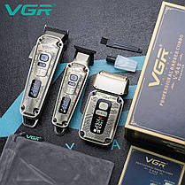 Комплект 3в1 машинка для стрижки триммер електробритва VGR V642 стрижка гоління догляд за бородою в одному наборі, фото 4