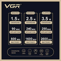 Комплект 3в1 машинка для стрижки триммер електробритва VGR V642 стрижка гоління догляд за бородою в одному наборі, фото 5