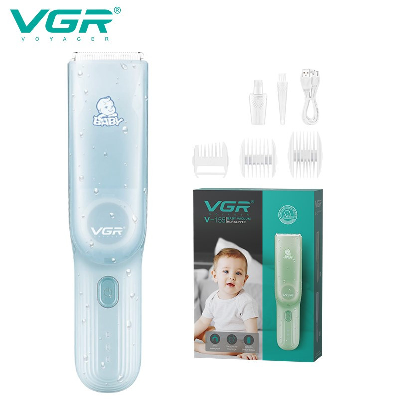 Дитяча машинка для стриження з функцією збирання волосся VGR V-155 BLUE, 4 безпечні насадки, безшумна, IPX8