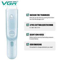 Дитяча машинка для стриження з функцією збирання волосся VGR V-155 BLUE, 4 безпечні насадки, безшумна, IPX8, фото 3