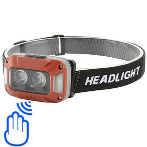 Ліхтар налобний WH-0218-XPG(white+yellow)+SMD(red), Motion Sensor, Li-Ion акумулятор, ЗП Type-C, фото 1