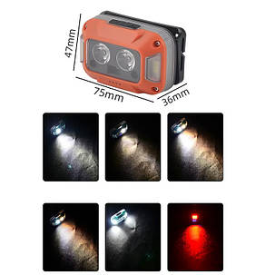 Ліхтар налобний WH-0218-XPG(white+yellow)+SMD(red), Motion Sensor, Li-Ion акумулятор, ЗП Type-C, фото 3