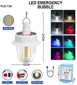 Світлодіодна LED-лампа з акумулятором T38-COB+SMD(RGB), 2x18650, сонячна батарея, гак, ЗП Type-C